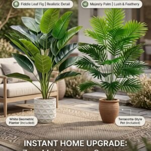 2pc Large Artificial Palm & Banana Tree Set
