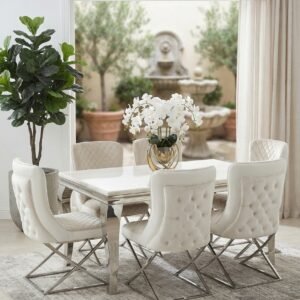 Beige Velvet Dining Chairs