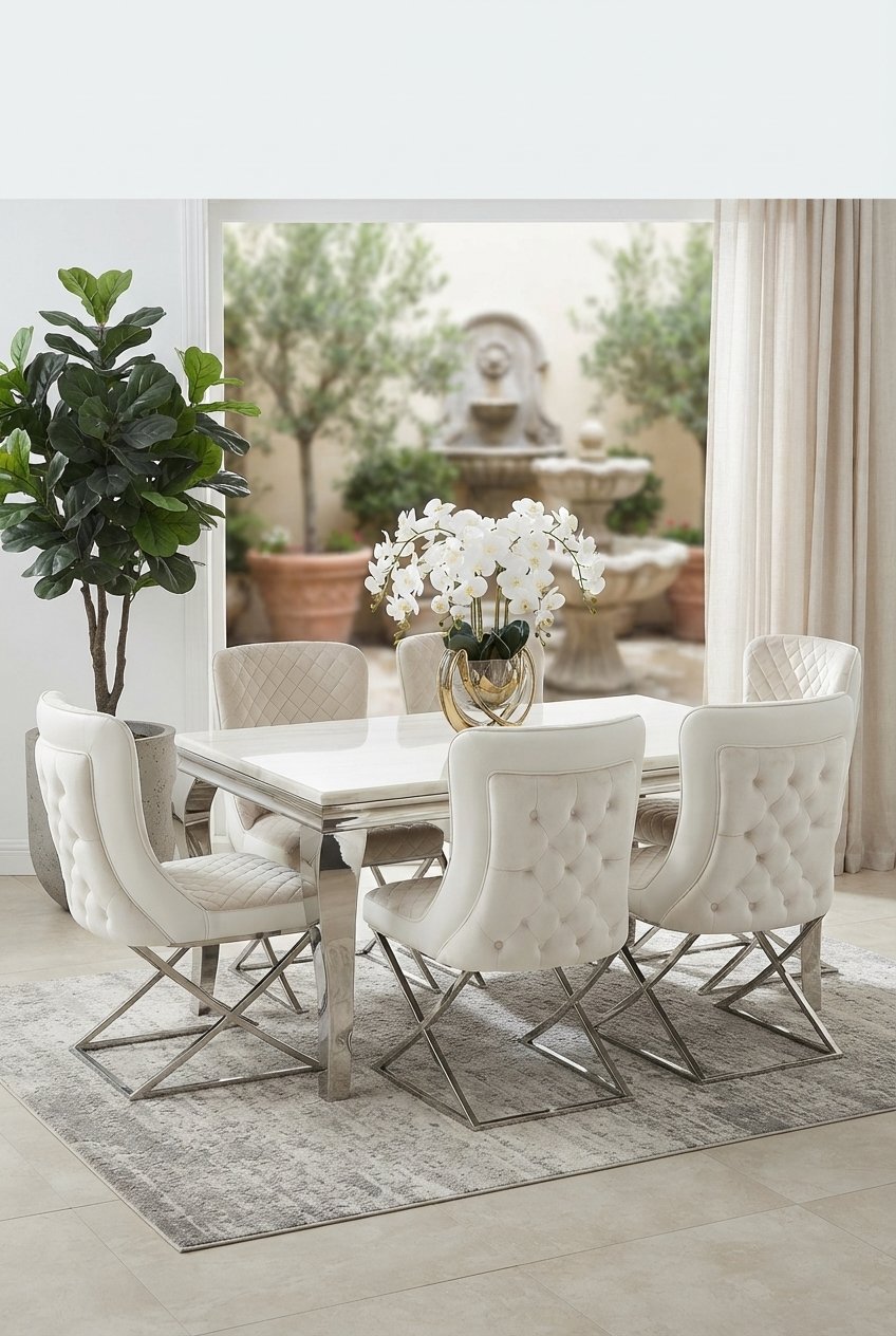 Beige Velvet Dining Chairs