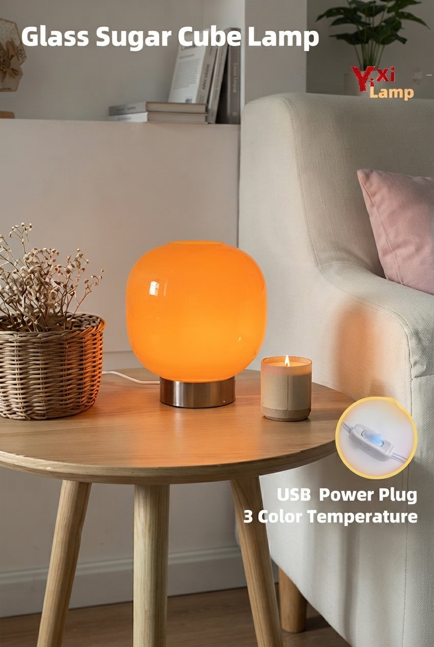 Murano glass mushroom table lamp with black base on nightstand