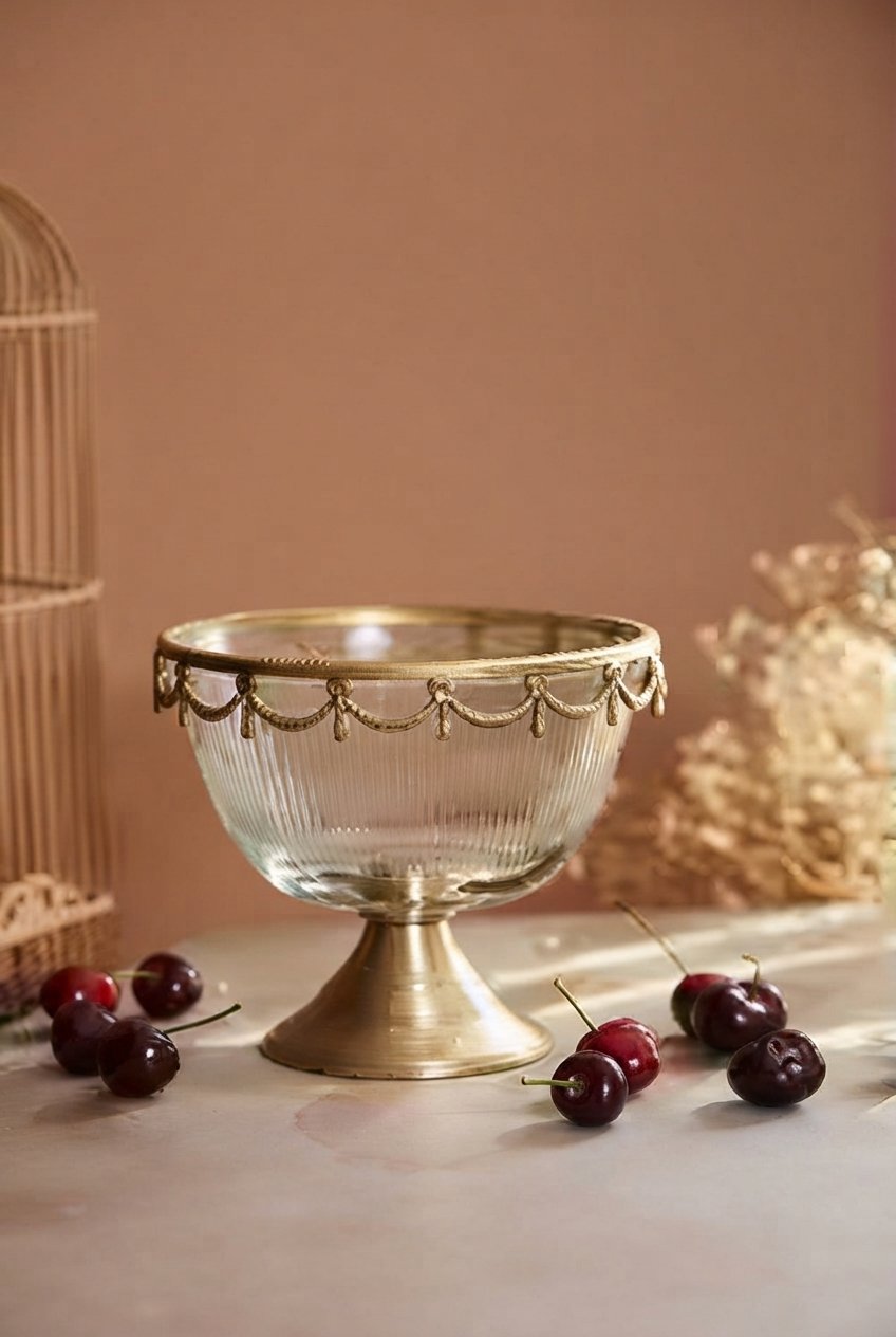 Brass & Glass Tall Fruit Bowl