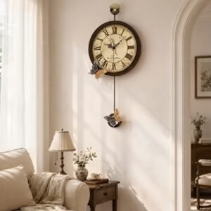 Close-up of butterfly detail on retro wall clock