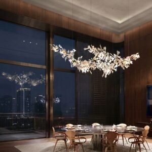 Nordic ceramic chandelier for dining room hanging above a wooden table