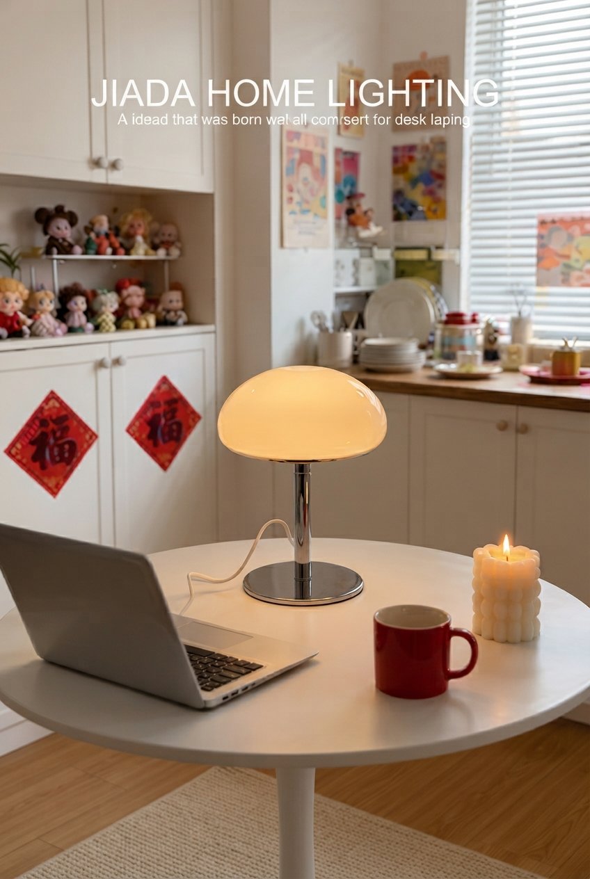 Cream-yellow cloud table lamp on bedside nightstand