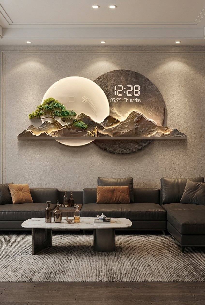 Close-up of digital display on Nordic wall clock