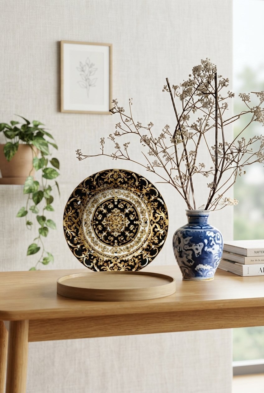 Handmade Black & Gold Ceramic Decorative Plate