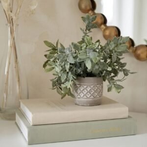 Linen faux book box set styled on modern coffee table