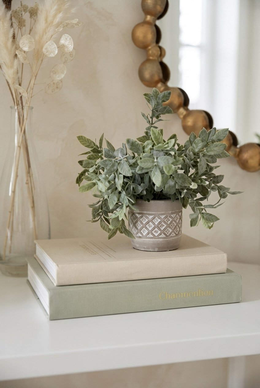 Linen faux book box set styled on modern coffee table