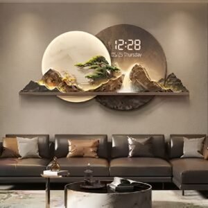 Large Nordic digital wall clock in modern living room