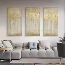 Gold Tree Triptych Oil Painting - Image 2