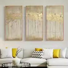 Gold Tree Triptych Oil Painting - Image 3