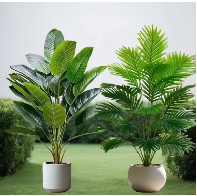 2pc Large Artificial Palm & Banana Tree Set - Image 2