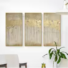 Gold Tree Triptych Oil Painting - Image 5
