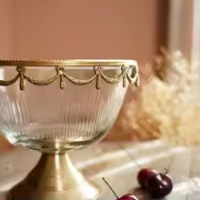Brass & Glass Tall Fruit Bowl | Luxury Table Centerpiece - Image 4