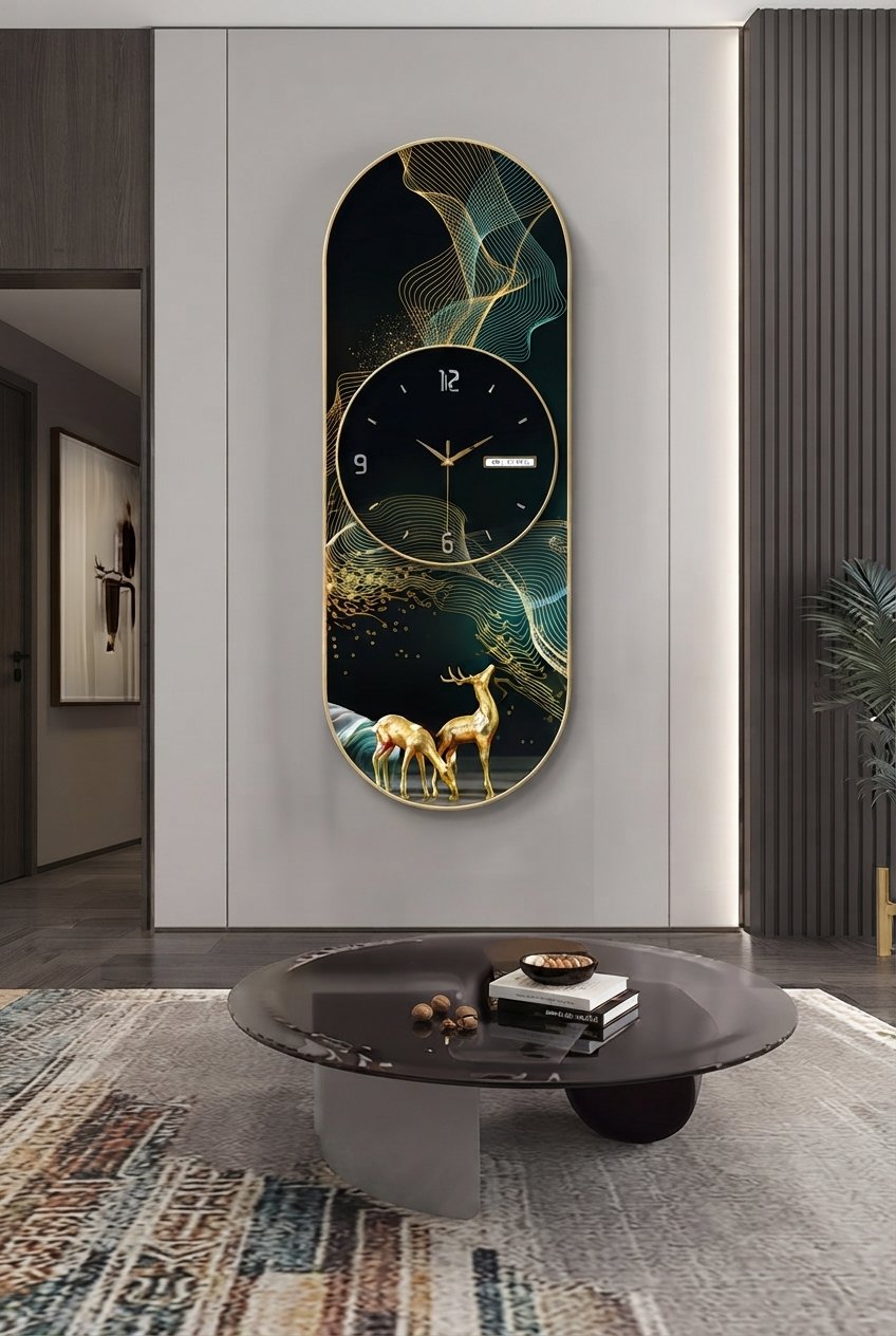 Nordic silent wall clock in modern living room decor
