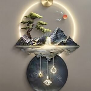 LED landscape wall art lamp illuminated in living room
