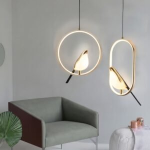 Rotatable Magpie bird LED pendant light in gold finish