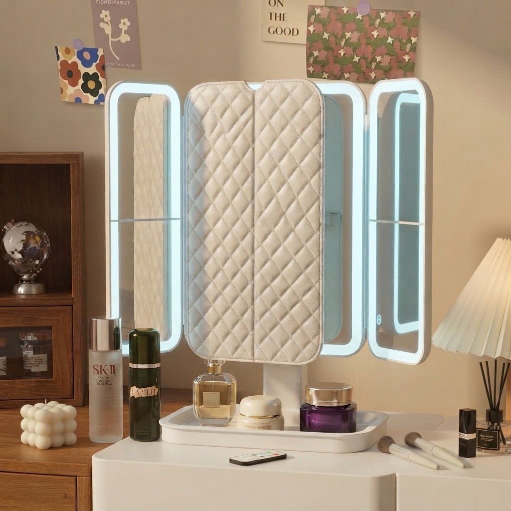 LED Trifold Makeup Mirror with Smart Fill Light - Image 4
