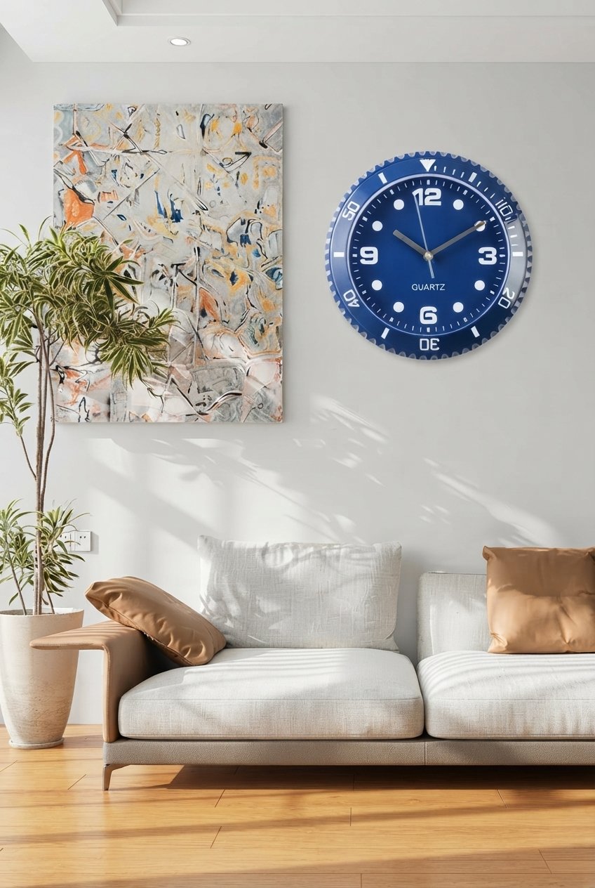 Luxury Submariner inspired wall clock with green dial and silver bezel on modern dining room wall