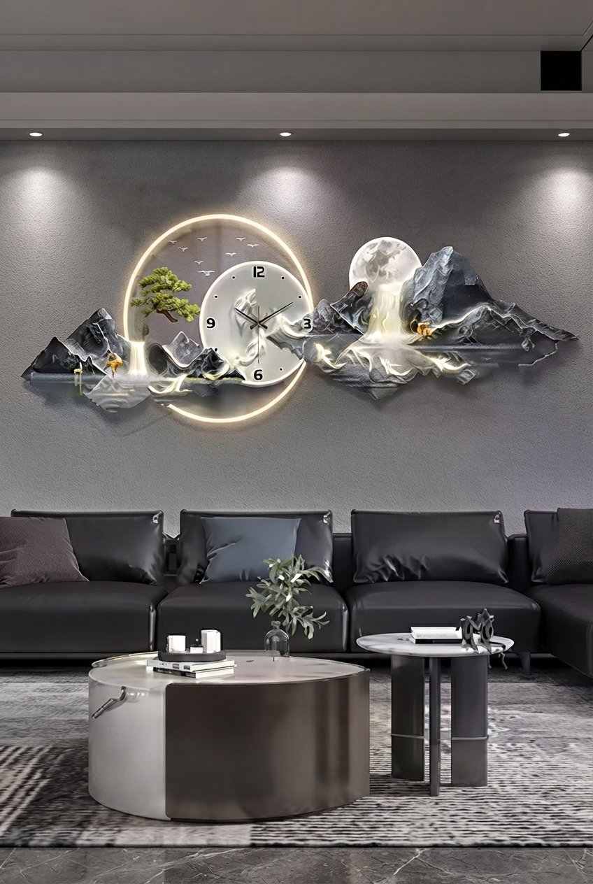 Minimalist LED wall clock with silent movement on a neutral living room wall