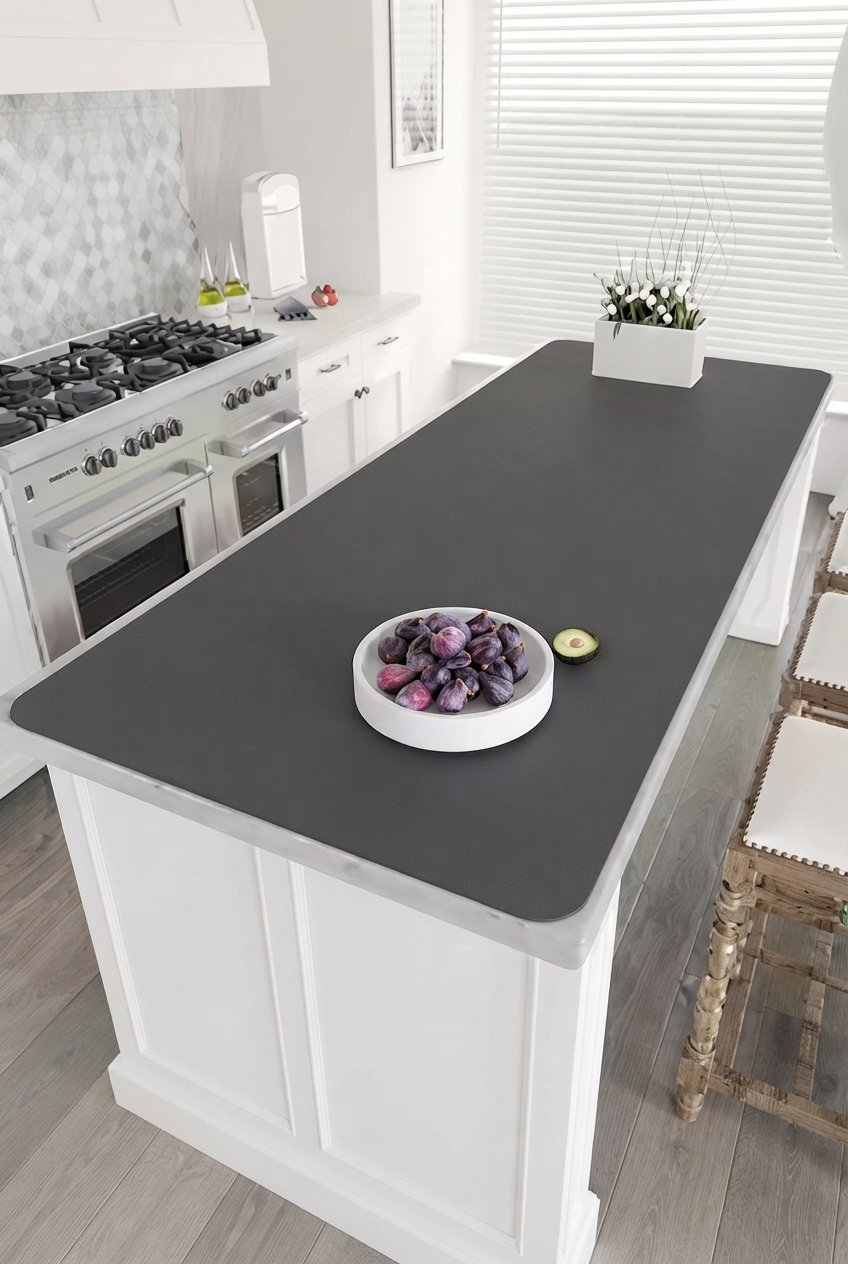 Extra large silicone table mat covering a dining table with a hot dish on top