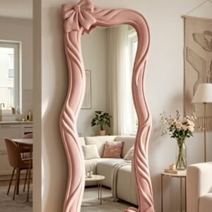 Nordic square full length mirror standing in a bright living room