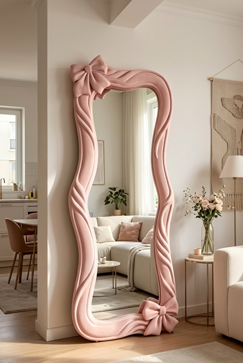 Nordic square full length mirror standing in a bright living room