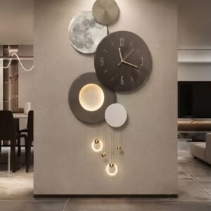 LED wall light with clock and 3D sandstone texture mounted in a luxury entrance hall